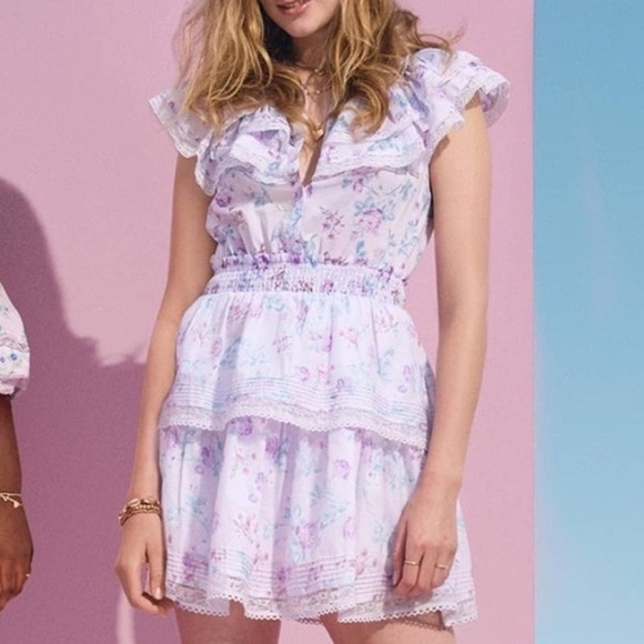 LoveShackFancy x Target Lou in Purple Floral Double Ruffle Tiered Dress Size S - Picture 1 of 5